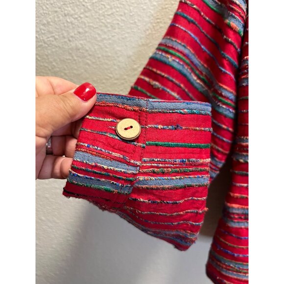 Coldwater Creek Red Multicolor Striped Jacket Button Front Cotton Blend Long Sle - Picture 6 of 7